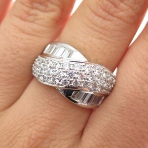 Ross Simon Sterling Silver Baguette Crossover CZ Band Ring 925 Designer Signed